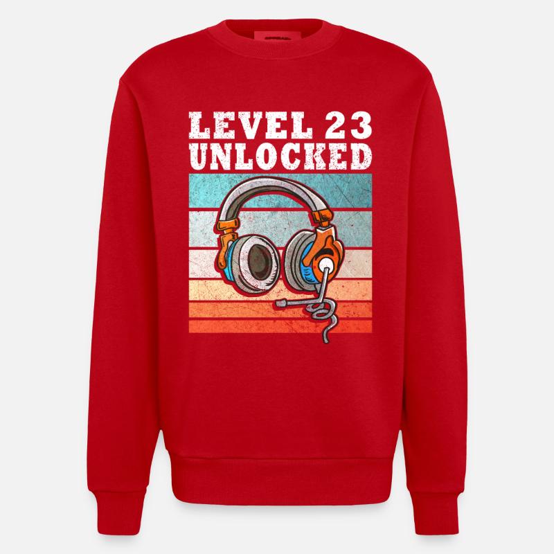 Level 23 Unlocked mit Kopfhörern - Heavyweight Oversized Organic Crew Neck Made in EU - Rot