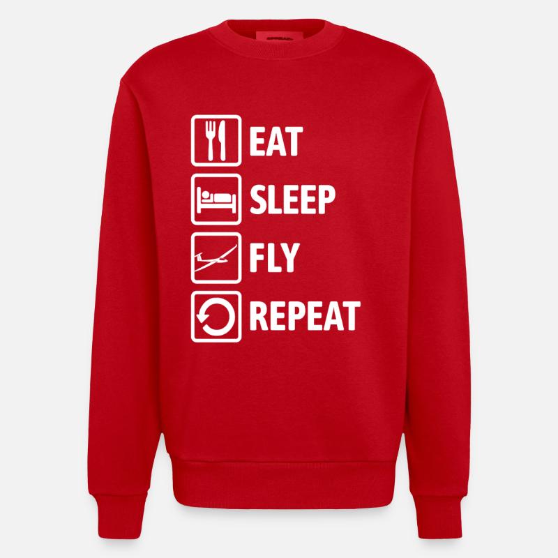 Mange, Dors, Vole, Répéter - Planeur - Sweat bio épais oversize fabriqué en UE - rouge