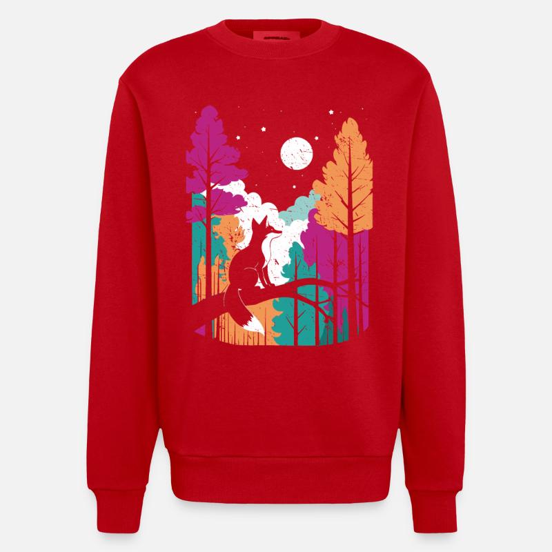 Mondwolf im farbenfrohen Waldfuchs - Heavyweight Oversized Organic Crew Neck Made in EU - Rot