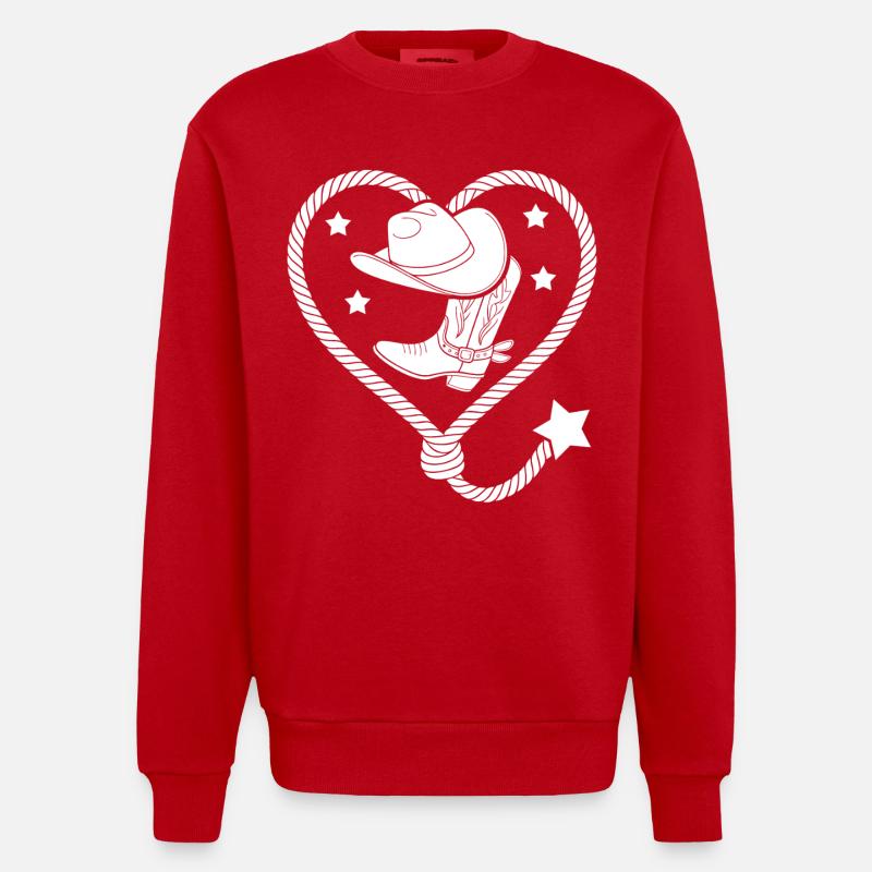 Herz Lasso Line Dance Stetson - Heavyweight Oversized Organic Crew Neck Made in EU - Rot