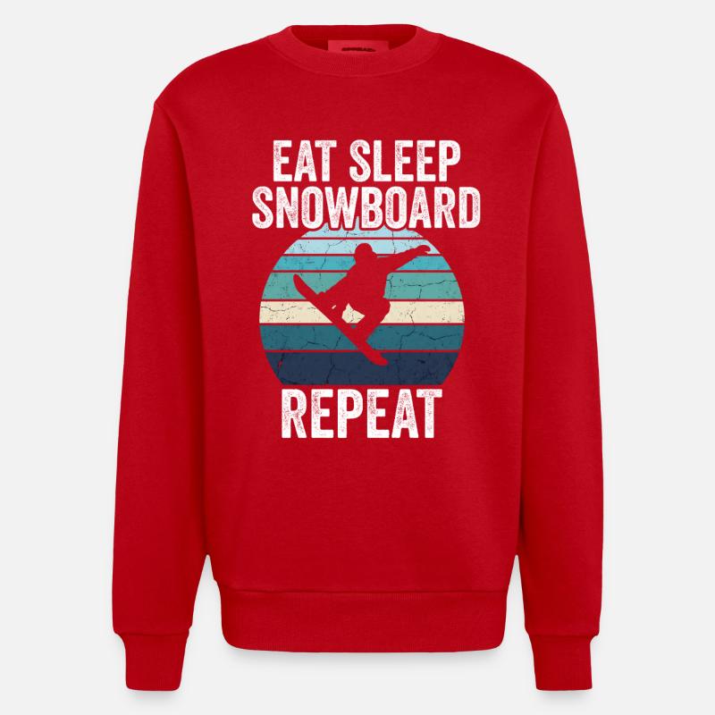 Eat Sleep Snowboard Répéter - Sweat bio épais oversize fabriqué en UE - rouge