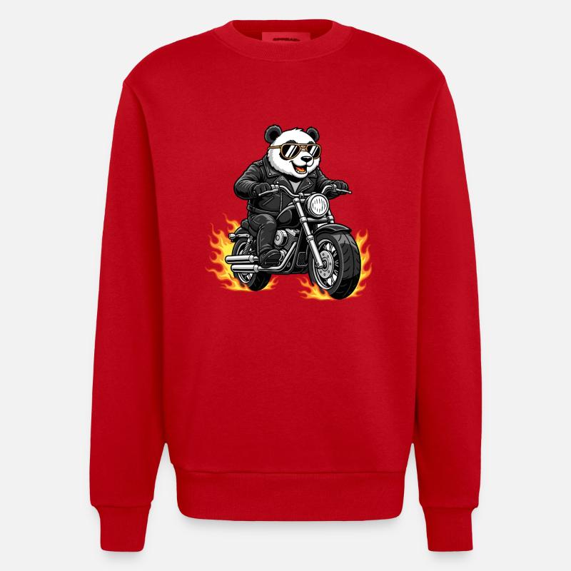 Cool Biker Panda Motorcycle Flames - Sweat bio épais oversize fabriqué en UE - rouge