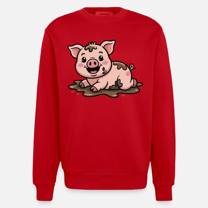 Cochon dans la boue mignon - Sweat bio épais oversize fabriqué en UE - rouge