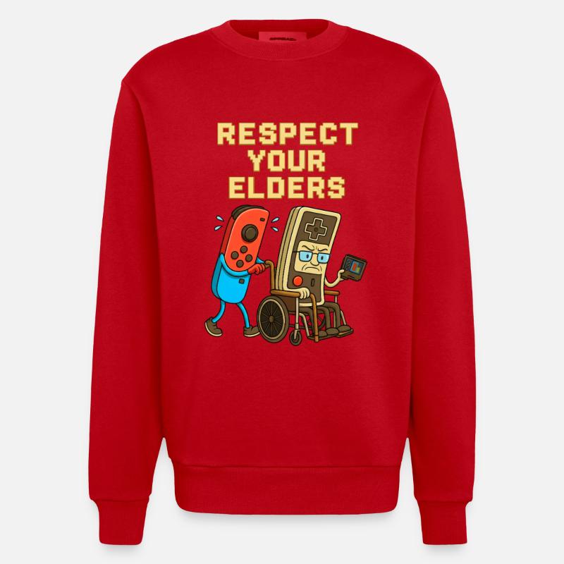 Respect Your Elders Gaming Control Rétro - Sweat bio épais oversize fabriqué en UE - rouge