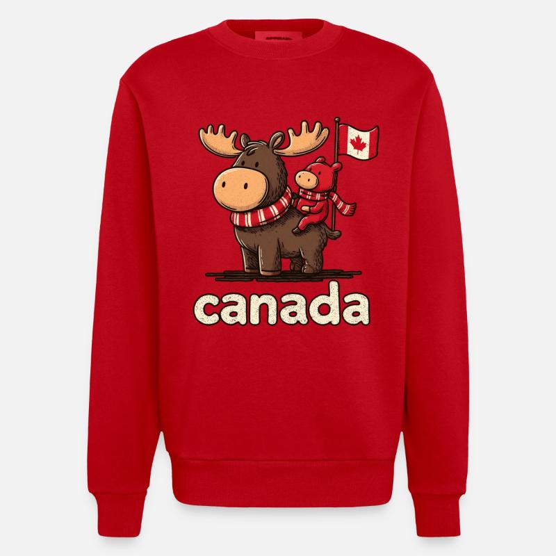 Canada-Moose mit kleinem Begleiter - Heavyweight Oversized Organic Crew Neck Made in EU - Rot