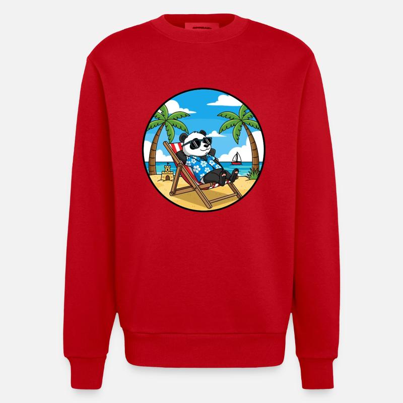 Cool Panda Beach Vacation Summer Vibes - Heavyweight Oversized Organic Crew Neck Made in EU - red