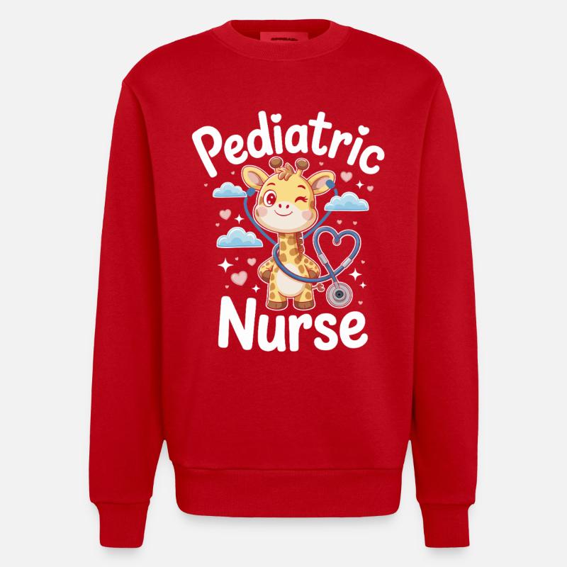 Pädiatrische Giraffe mit Stethoskop - Heavyweight Oversized Organic Crew Neck Made in EU - Rot