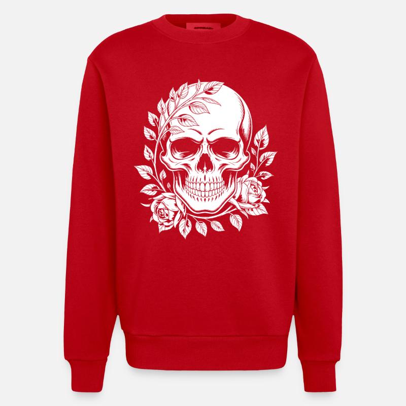 Crâne avec couronne de fleurs - Sweat bio épais oversize fabriqué en UE - rouge