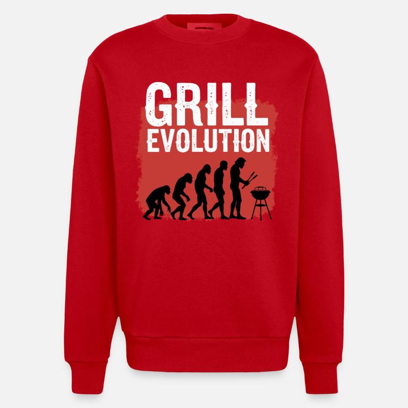 Grill Evolution Lustiger Grillmeister Spruch - Heavyweight Oversized Organic Crew Neck Made in EU - Rot