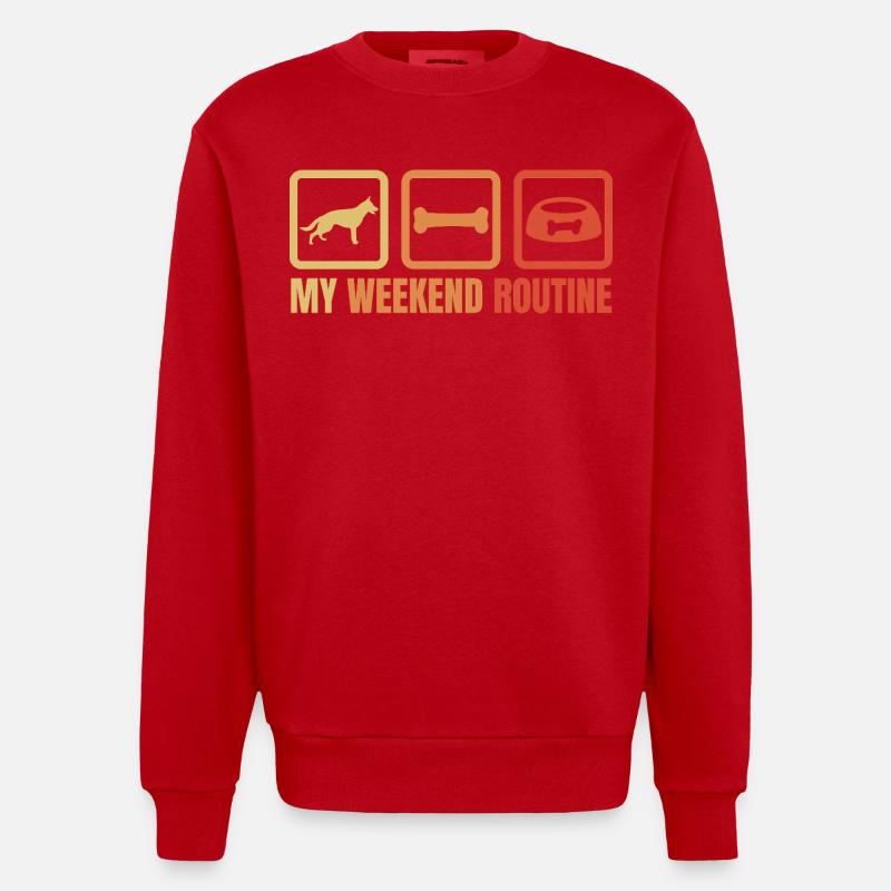 German Shepherd Weekend Routine - Heavyweight Oversized Organic Crew Neck Made in EU - red