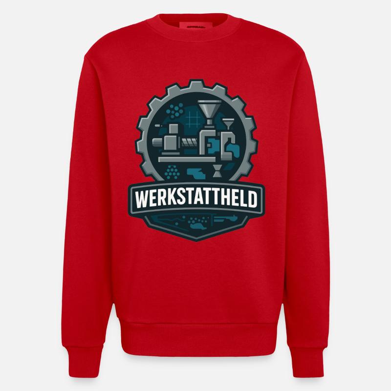 Workshop Hero, Plastic Machine - Heavyweight Oversized Organic Crew Neck Made in EU - red