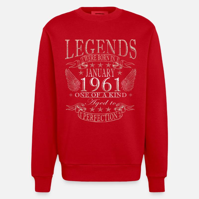 65e anniversaire Millésime janvier 1961 - Sweat bio épais oversize fabriqué en UE - rouge
