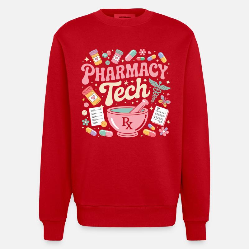 Illustration de pharmacie PharmaTech - Sweat bio épais oversize fabriqué en UE - rouge