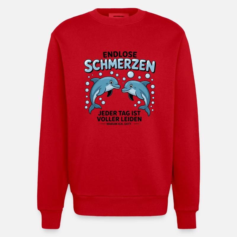 Douleurs sans fin - Mèmes allemands drôles - Sweat bio épais oversize fabriqué en UE - rouge