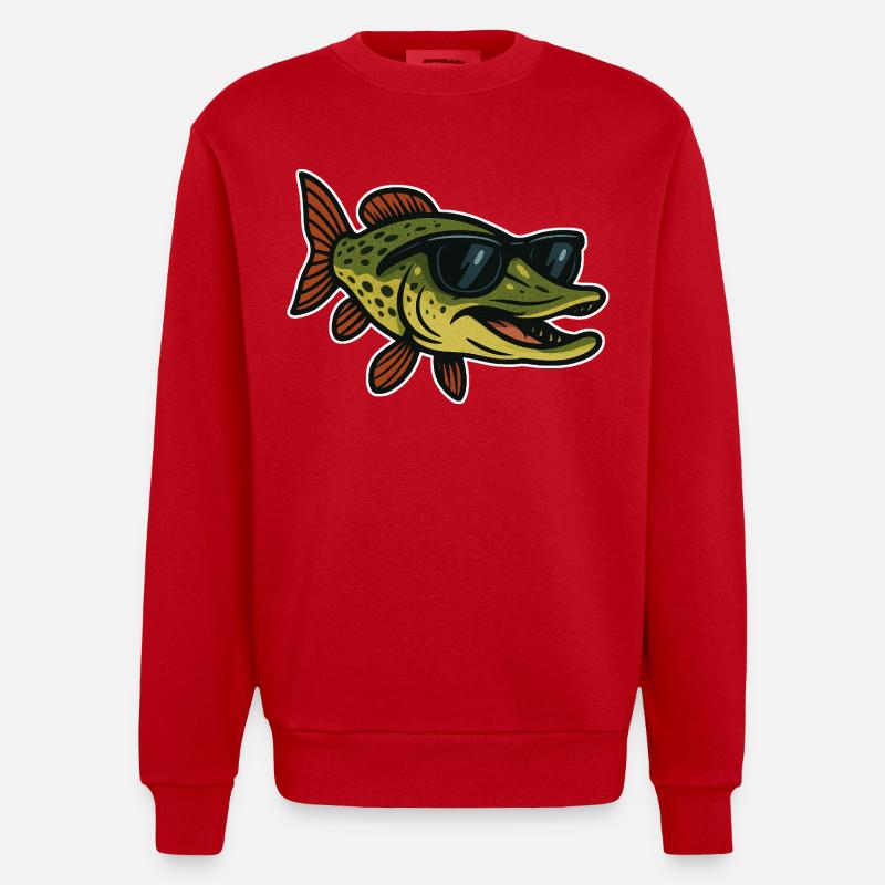 Hecht mit Sonnenbrille - Heavyweight Oversized Organic Crew Neck Made in EU - Rot
