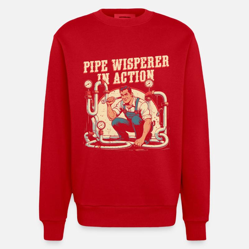 Pipe Layer Pipe Builder Pipe Whisperer - Heavyweight Oversized Organic Crew Neck Made in EU - red