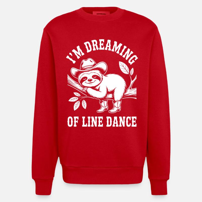 Sloth Cowboy Dancing Line Dance - Heavyweight Oversized Organic Crew Neck Made in EU - red