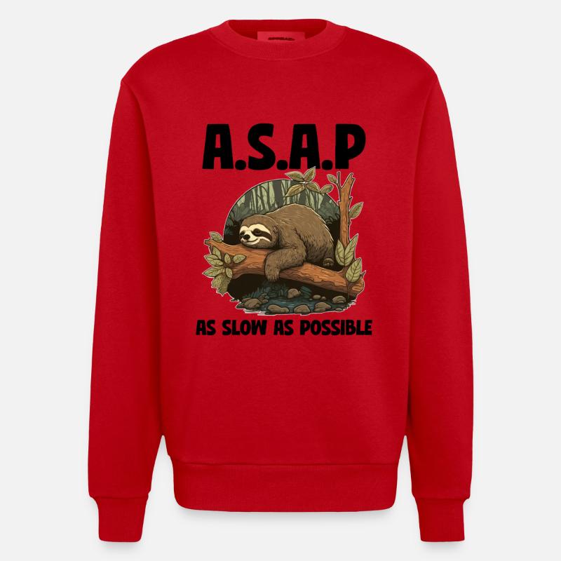 Sloth ASAP As Slow As Possible - Heavyweight Oversized Organic Crew Neck Made in EU - red
