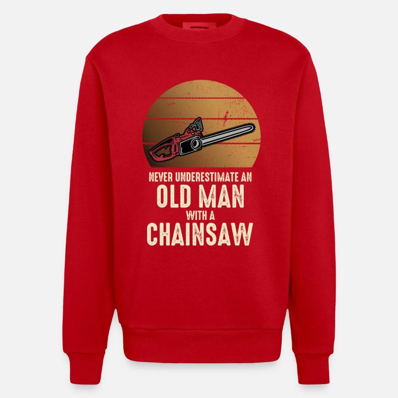 Alter Mann mit Kettensäge - Heavyweight Oversized Organic Crew Neck Made in EU - Rot