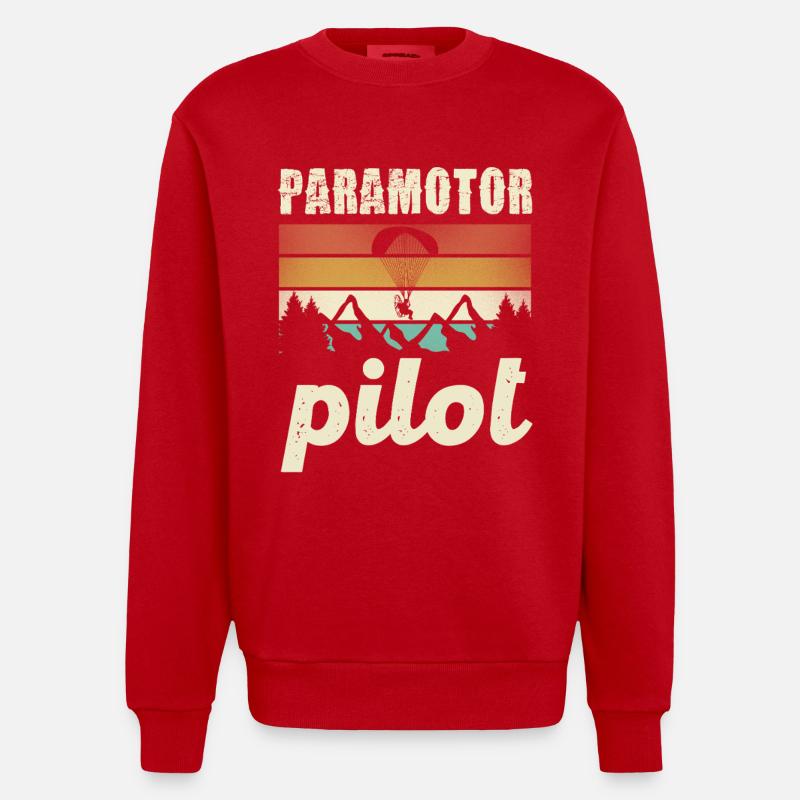 Paramotor Pilot Retro Sunset - Heavyweight Oversized Organic Crew Neck Made in EU - red
