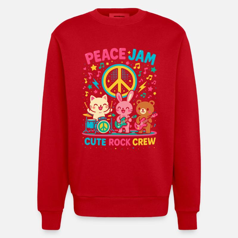 Peace Jam Rock crew, groupe mignon - Sweat bio épais oversize fabriqué en UE - rouge