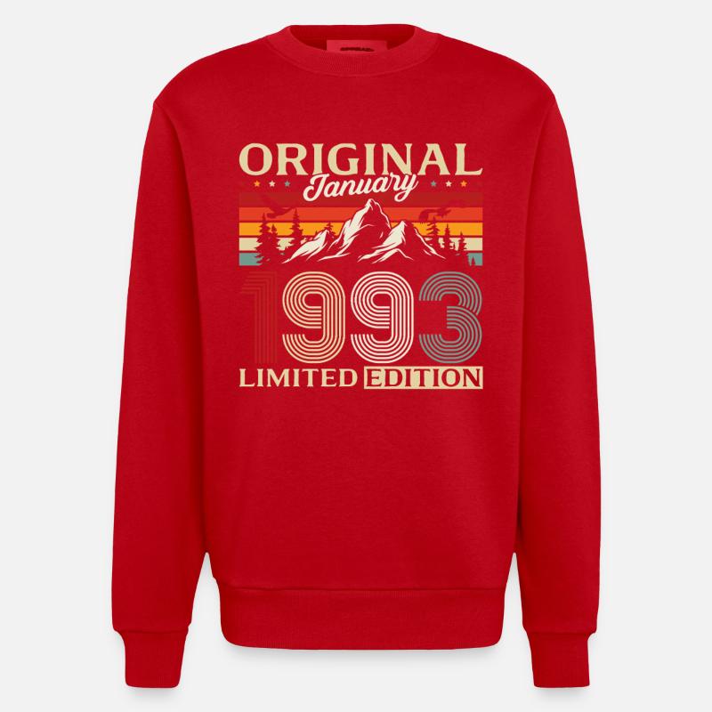 33rd Birthday Original January 1993 - Heavyweight Oversized Organic Crew Neck Made in EU - red