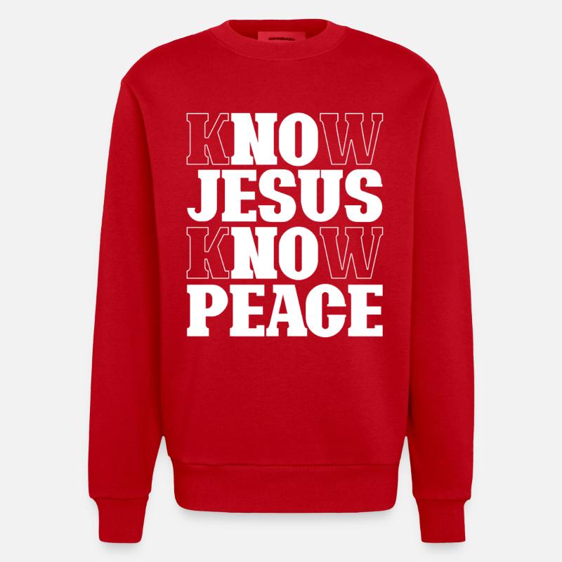 Know Jesus Know Peace Schriftzug - Heavyweight Oversized Organic Crew Neck Made in EU - Rot
