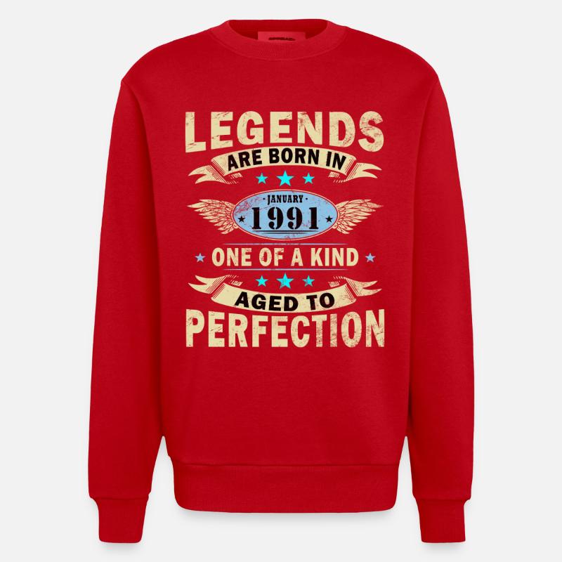 Légende du 35e anniversaire janvier 1991 - Sweat bio épais oversize fabriqué en UE - rouge