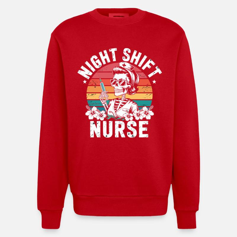 Infirmière de nuit rétro - Sweat bio épais oversize fabriqué en UE - rouge