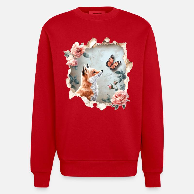 Fuchs mit Schmetterling - Heavyweight Oversized Organic Crew Neck Made in EU - Rot