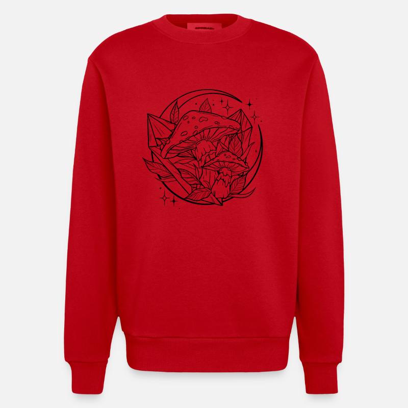 Witchy Toadstool with Magic Crystal - Heavyweight Oversized Organic Crew Neck Made in EU - red