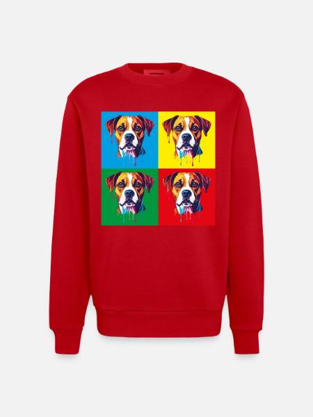 Pop-Art Hund Vierfarbig - Heavyweight Oversized Organic Crew Neck Made in EU - Rot