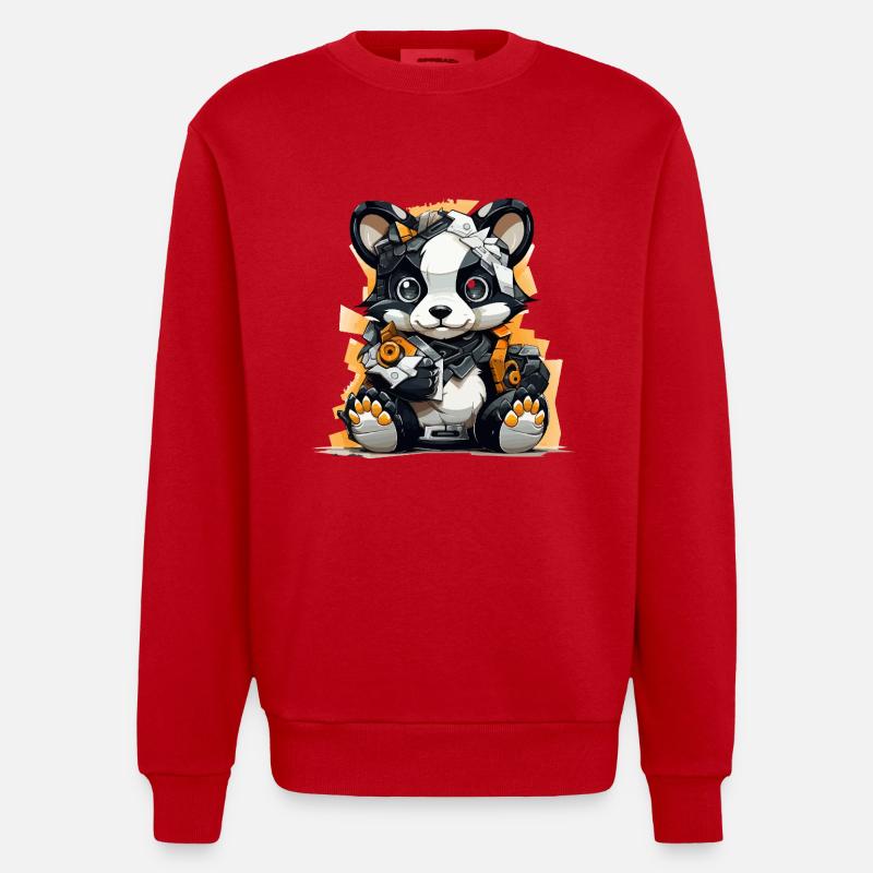 Panda Robo avec outils de construction - Sweat bio épais oversize fabriqué en UE - rouge