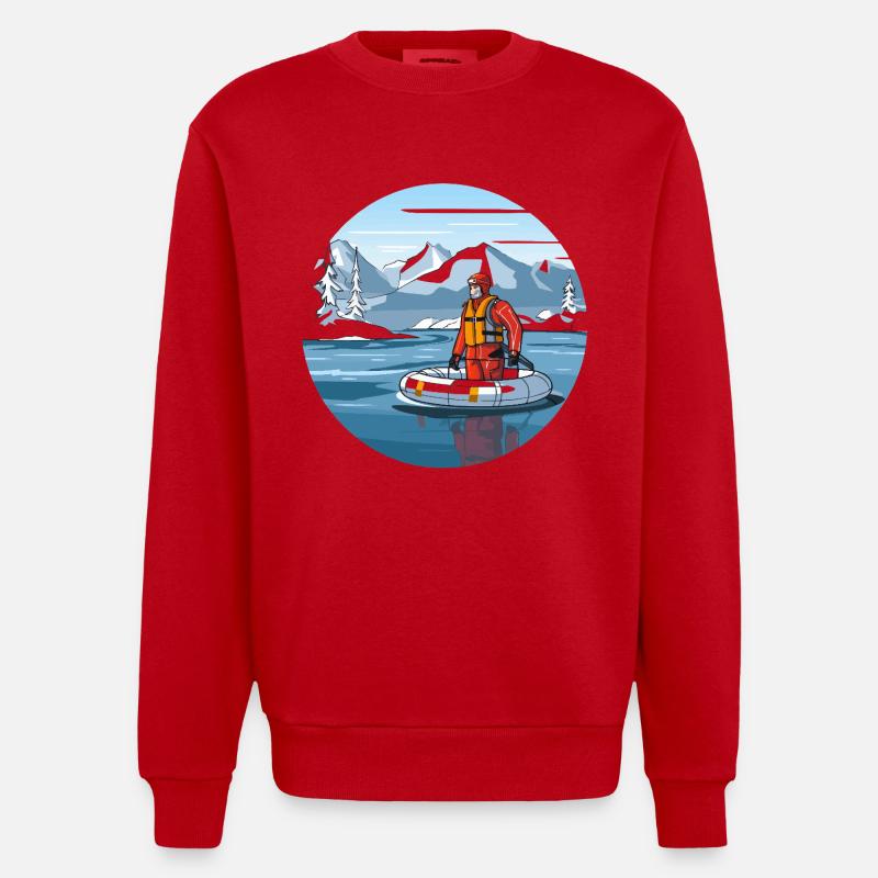 Alpine Rettungsfahrt im Eissee - Heavyweight Oversized Organic Crew Neck Made in EU - Rot