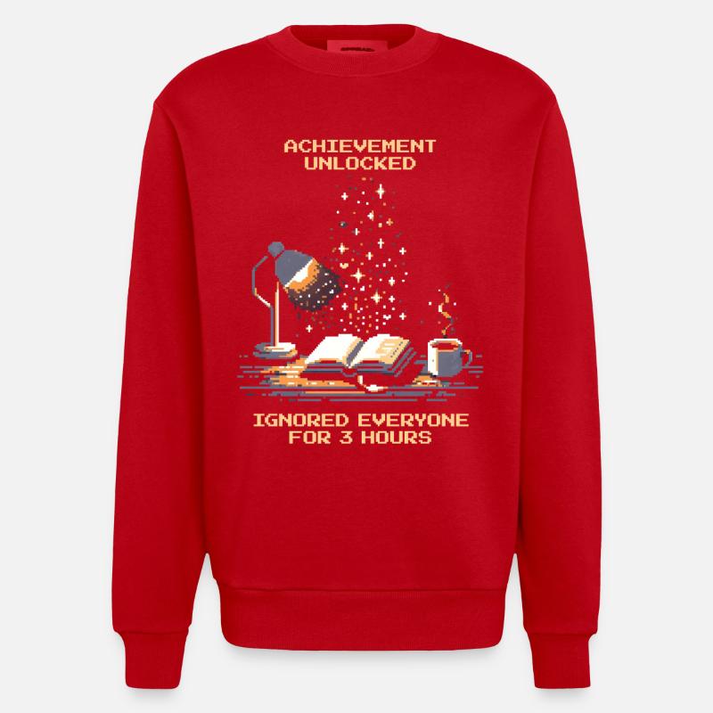 Succès débloqué | Lire des livres : nerd - Sweat bio épais oversize fabriqué en UE - rouge