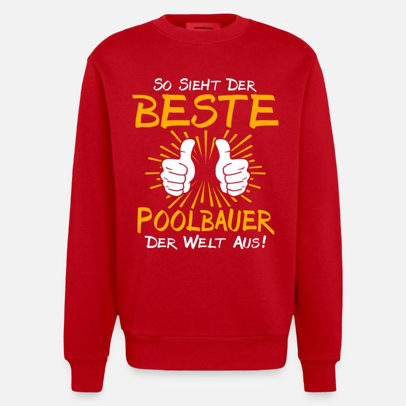 Pool Builder Gift Idea - Heavyweight Oversized Organic Crew Neck Made in EU - red