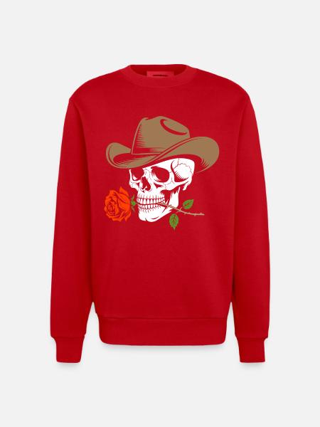 Skeleton Cowboy Rose - Heavyweight Oversized Organic Crew Neck Made in EU - red