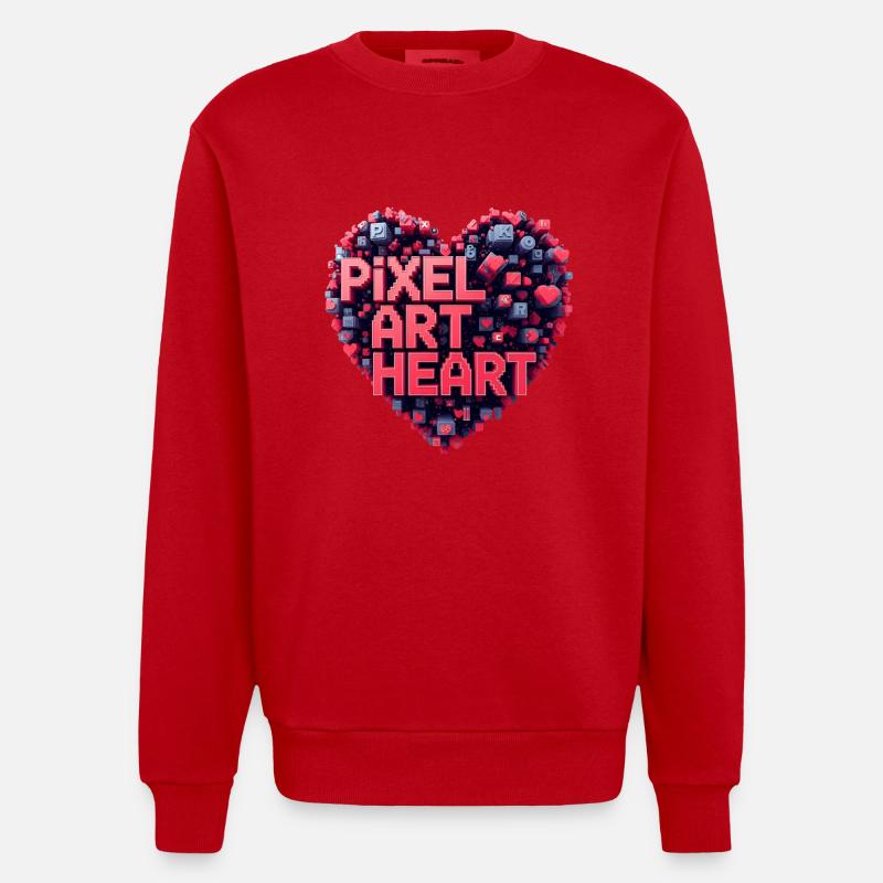 Collage de cœurs en pixel art - Sweat bio épais oversize fabriqué en UE - rouge