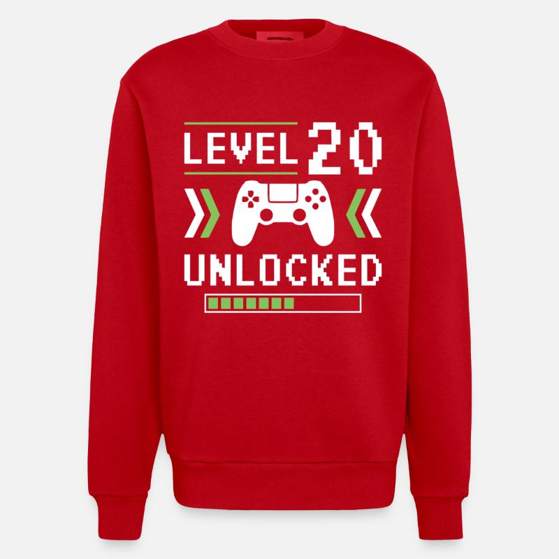 20th Birthday Level 20 unlocked - Heavyweight Oversized Organic Crew Neck Made in EU - red