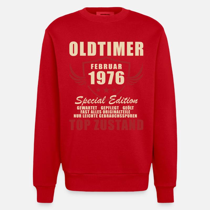 Février 1976 Anniversaire Oldtimer 1976 - Sweat bio épais oversize fabriqué en UE - rouge