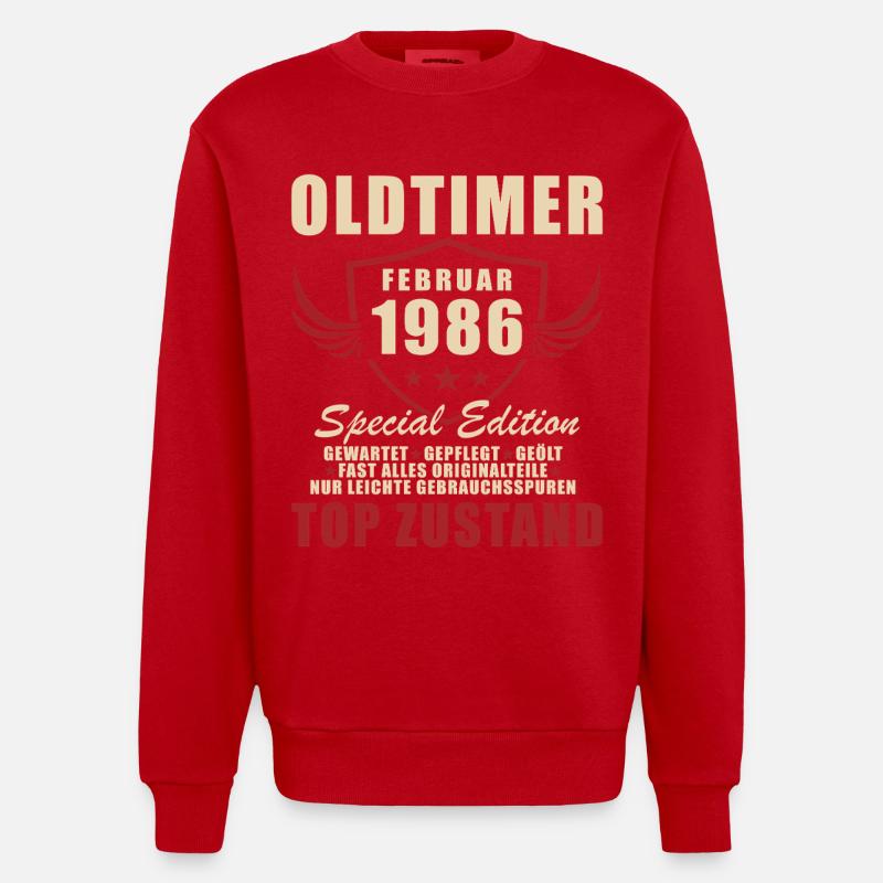 Février 1986 Anniversaire Oldtimer 1986 - Sweat bio épais oversize fabriqué en UE - rouge