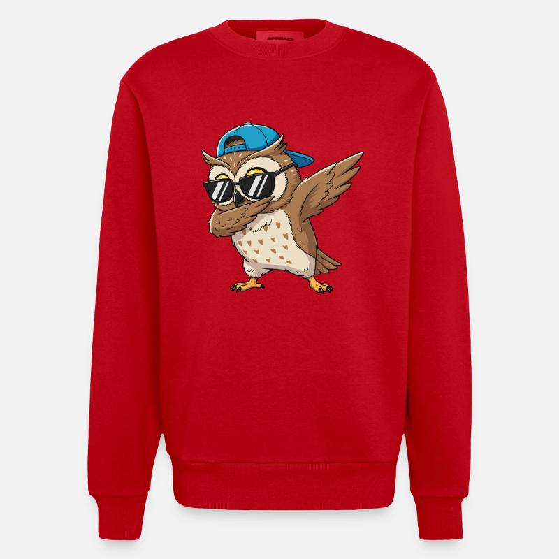 Dessins animés Cool Dab Owl Glasses - Sweat bio épais oversize fabriqué en UE - rouge