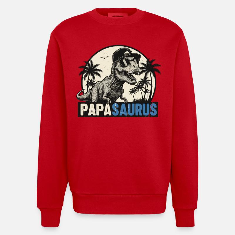 Papasaurus – Cool T-Rex Father Design - Sweat bio épais oversize fabriqué en UE - rouge