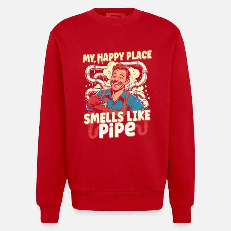Pipe Layer Pipeline Builder - Heavyweight Oversized Organic Crew Neck Made in EU - red
