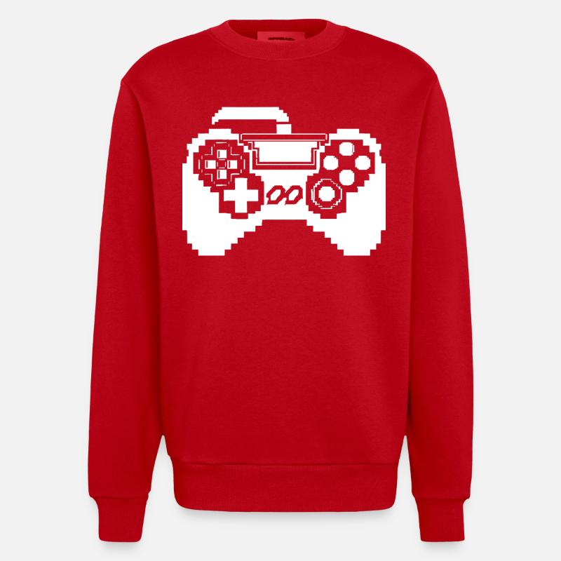 Game Controller Pixel Graphics - Heavyweight Oversized Organic Crew Neck Made in EU - red