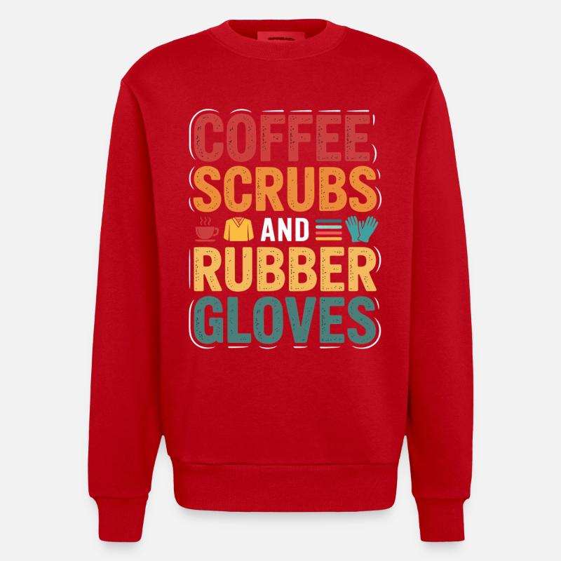 Kaffee Scrubs und Gummi Handschuhe - Heavyweight Oversized Organic Crew Neck Made in EU - Rot