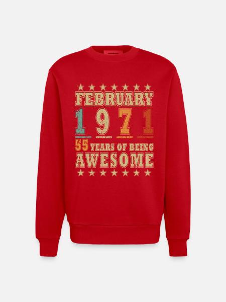 55e anniversaire février 1971 Millésime - Sweat bio épais oversize fabriqué en UE - rouge