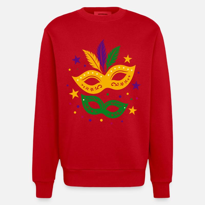 Karneval Masken mit Sternen & bunten Federn - Heavyweight Oversized Organic Crew Neck Made in EU - Rot