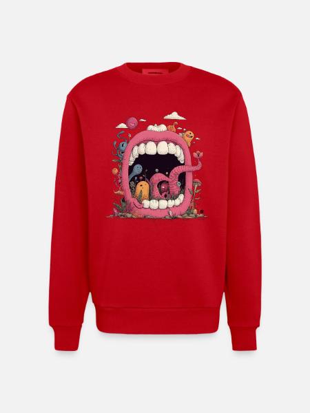 Pink Mouth World with Creatures - Heavyweight Oversized Organic Crew Neck Made in EU - red