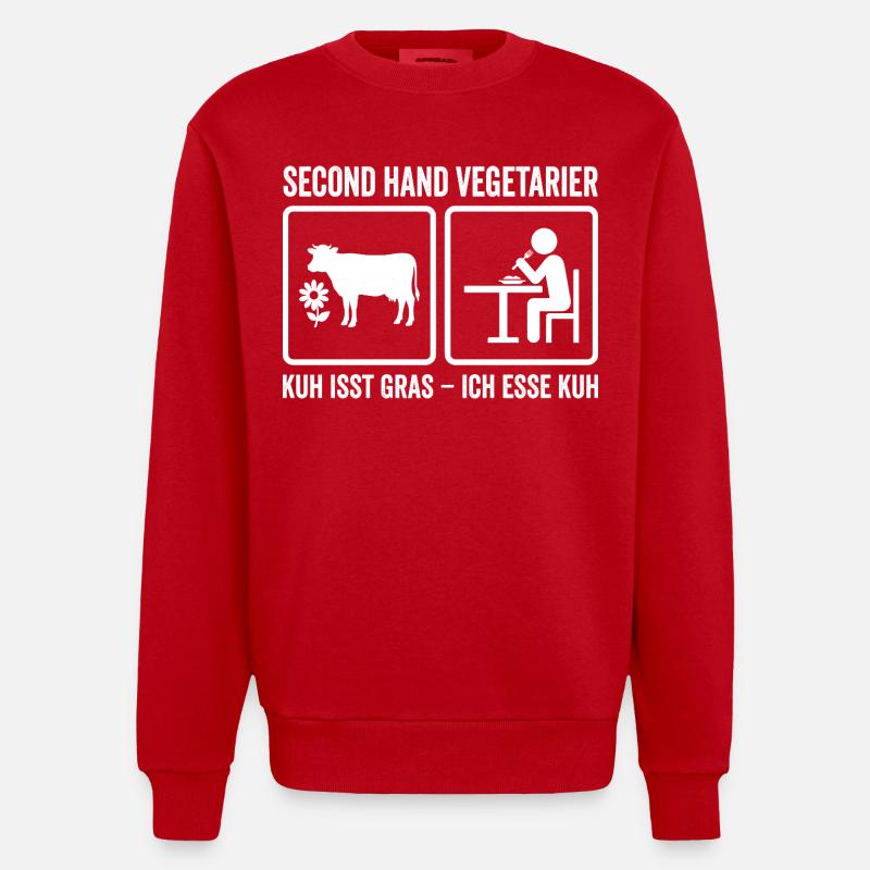 Second Hand Vegetarier – Lustiges Fleisch Design - Heavyweight Oversized Organic Crew Neck Made in EU - Rot